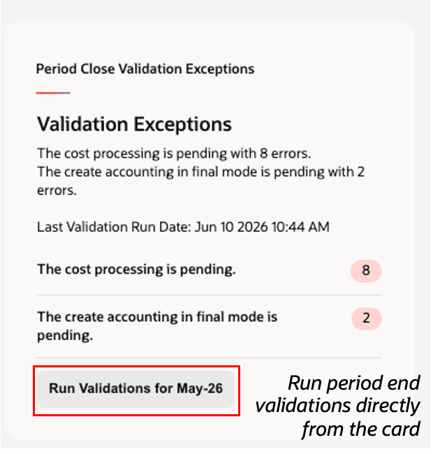 Period Close Validation Exceptions Card