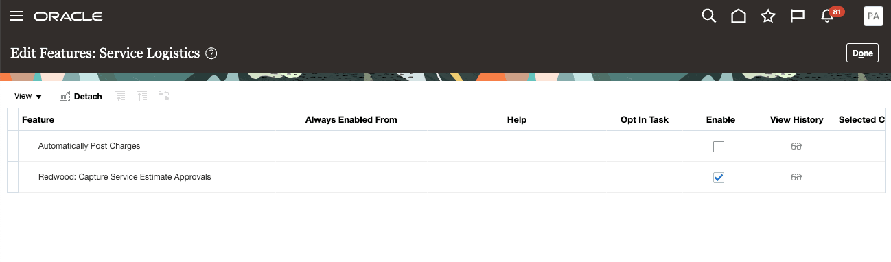 Service Logistics >> Change Feature Selection >> Redwood: Capture Service Estimate Approvals