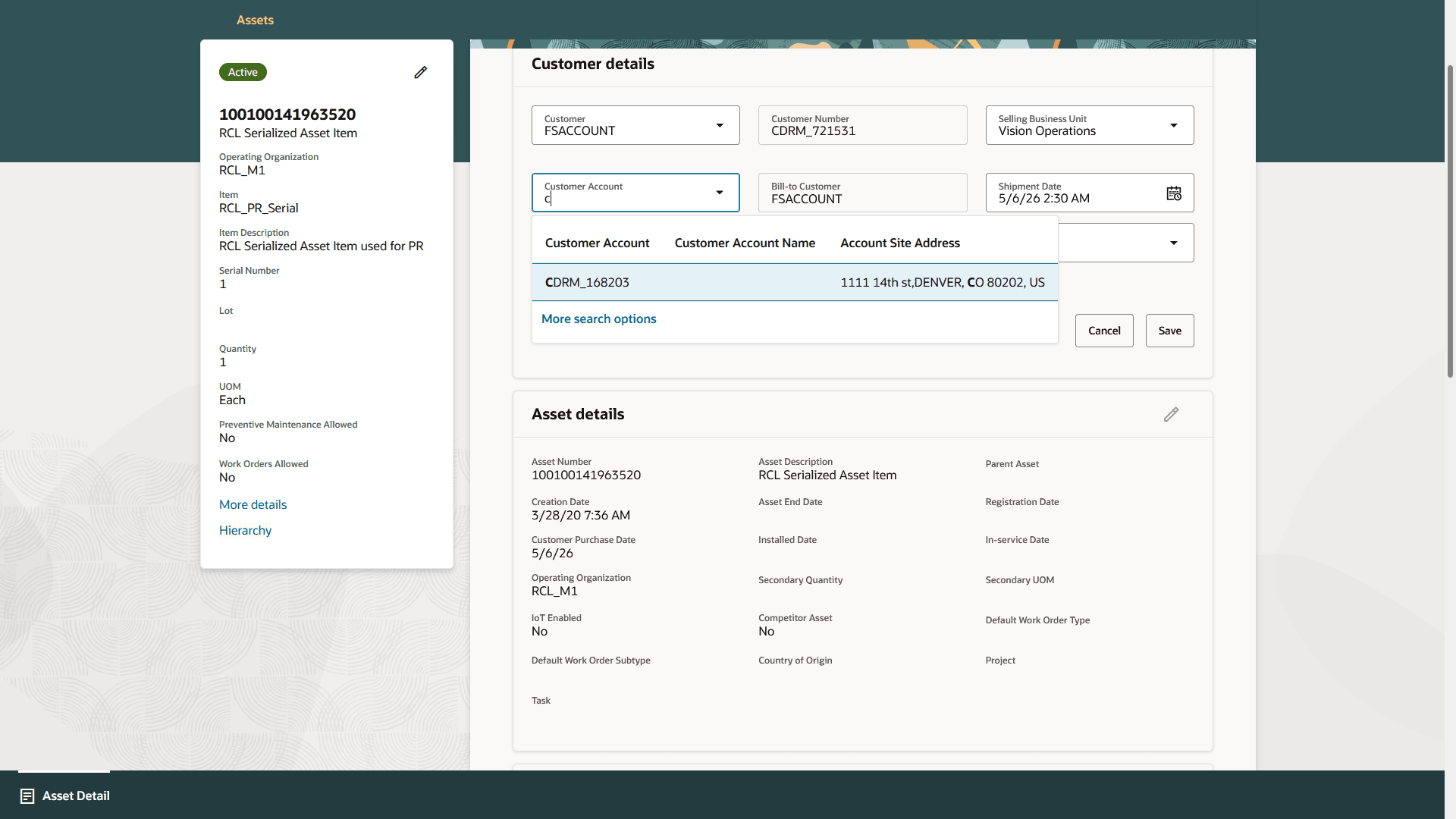 Advanced search customer - More search options