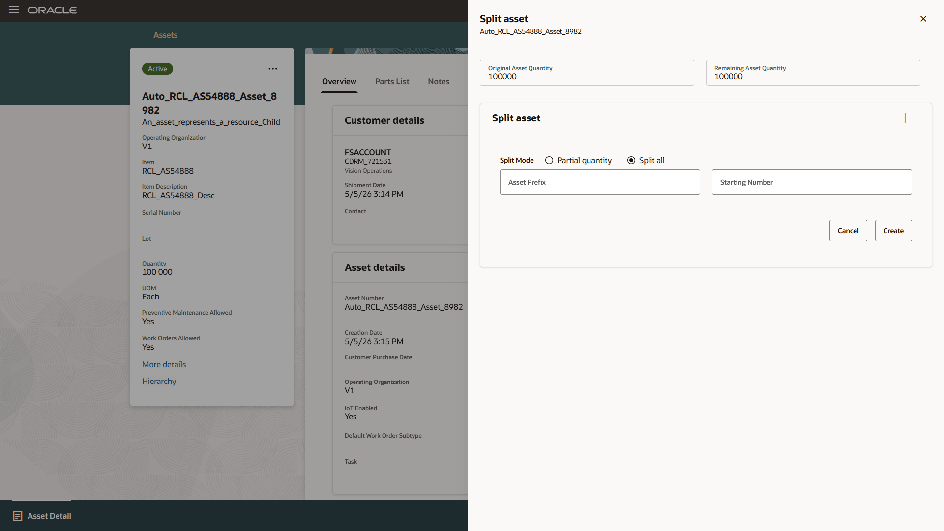 Split nonserialized assets - Split all