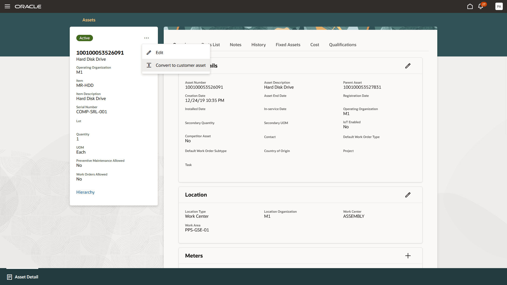 Convert enterprise asset to customer asset