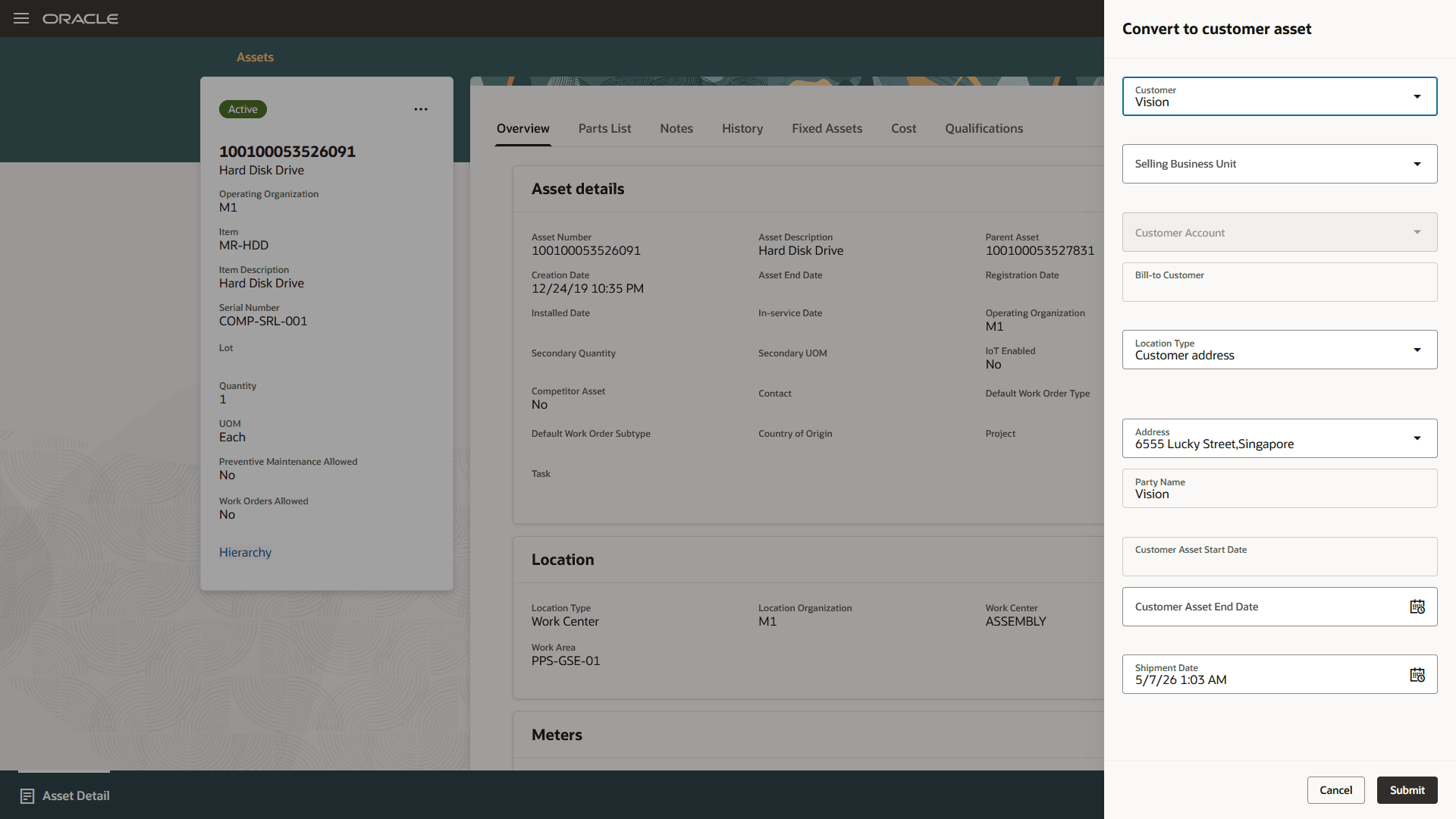 Convert enterprise asset to customer asset - details