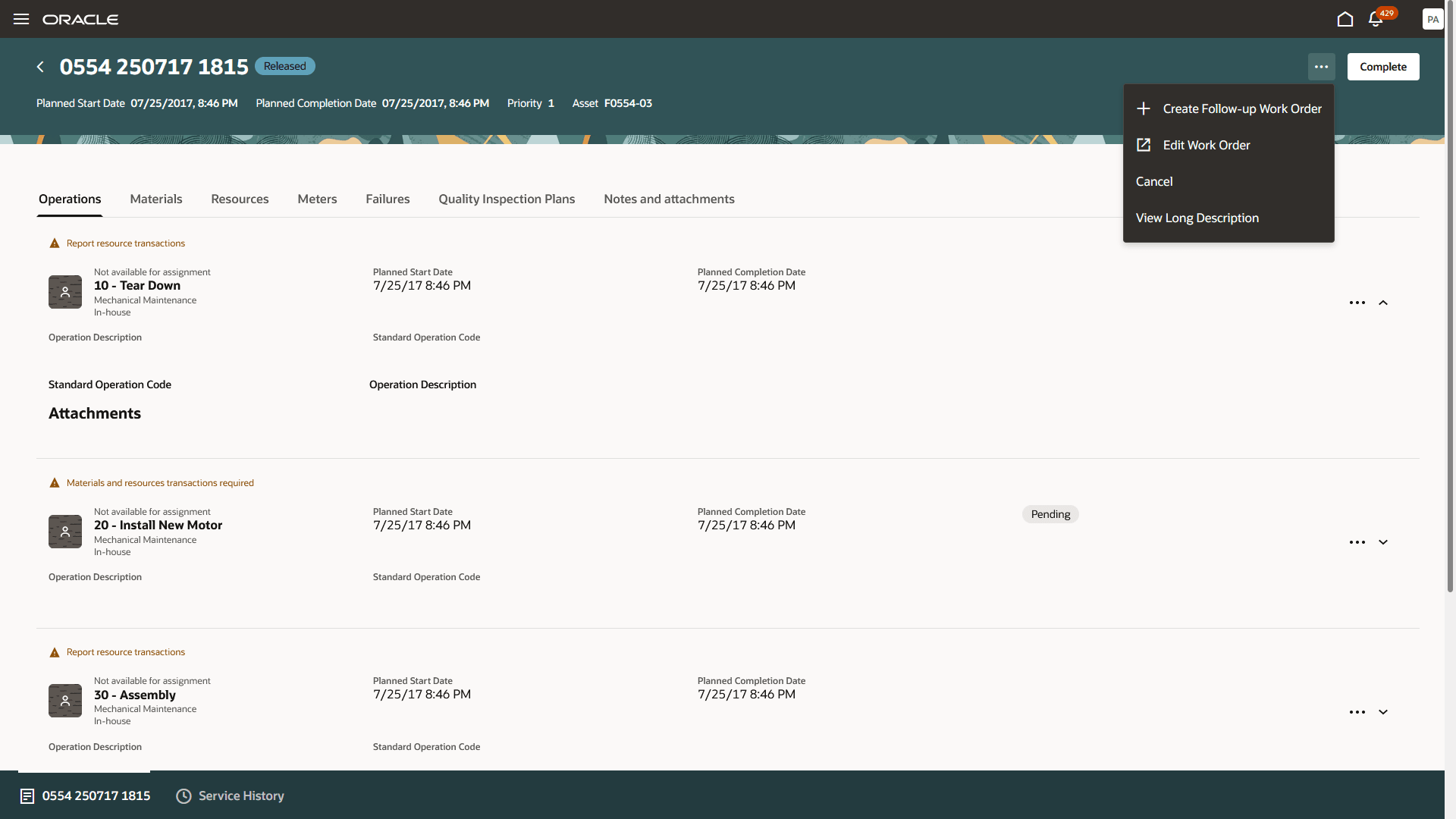 New Edit Work Order action on Report Work page in My Maintenance Work
