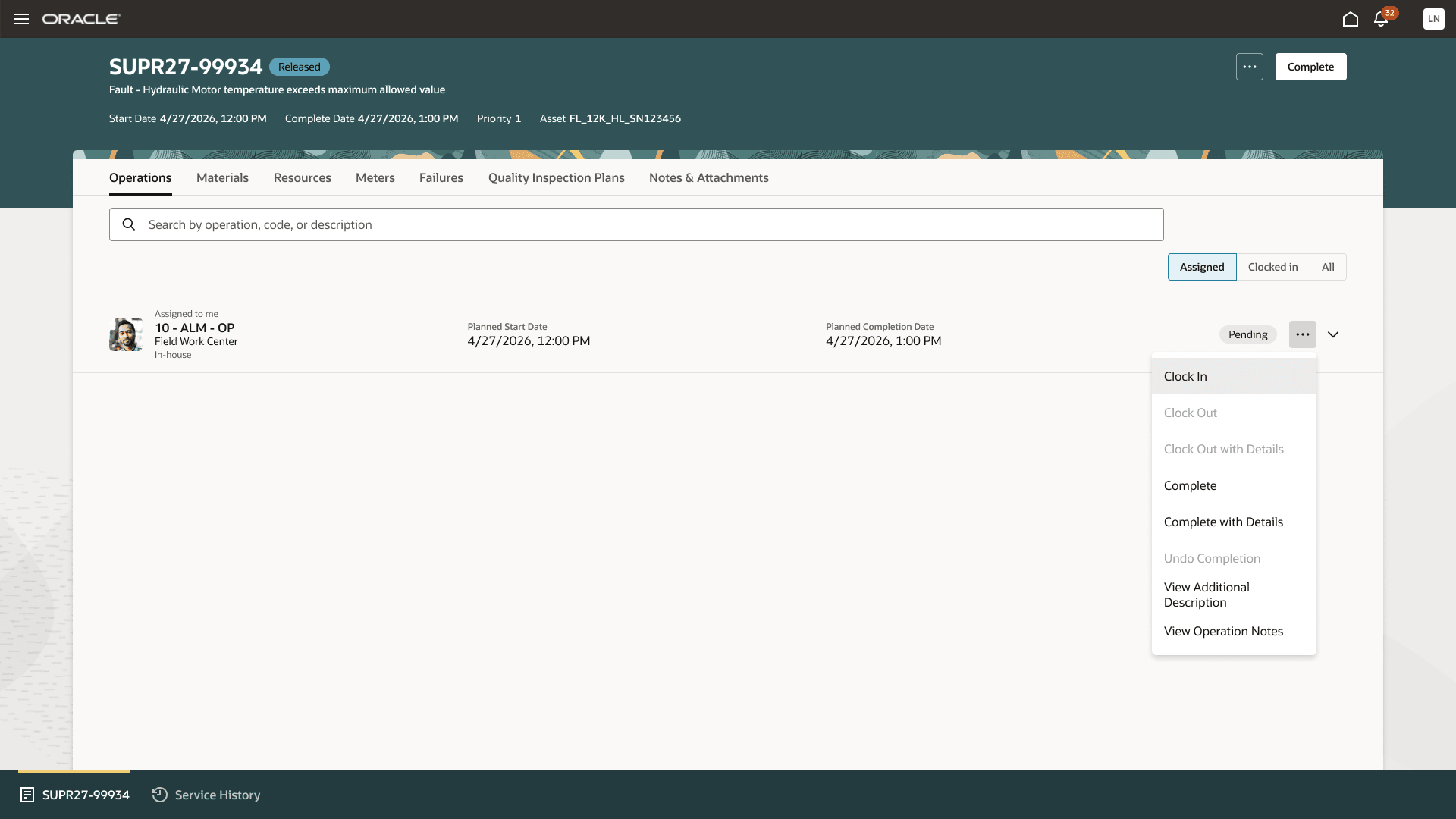 New Clock In and Clock Out actions for an operation