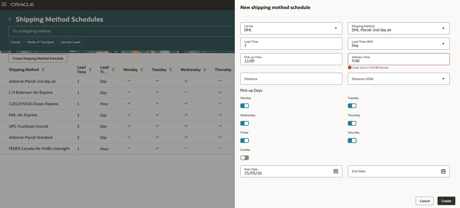 Create Shipping Method Schedule