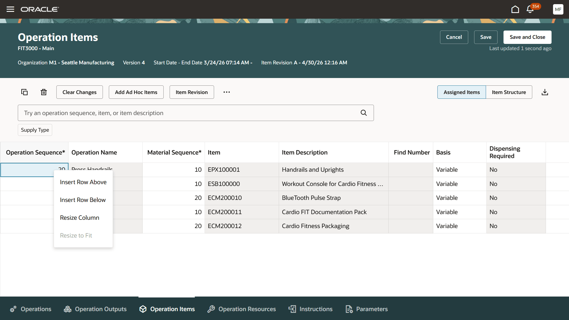 Row Insertion via Context Menu