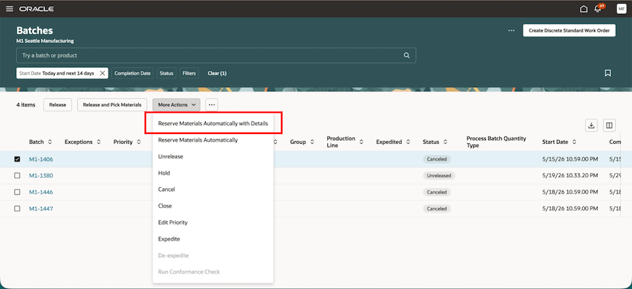 Detailed reservation from Batches UI