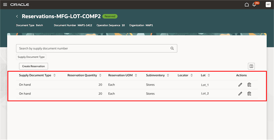 Review results from Inventory Reservations UI