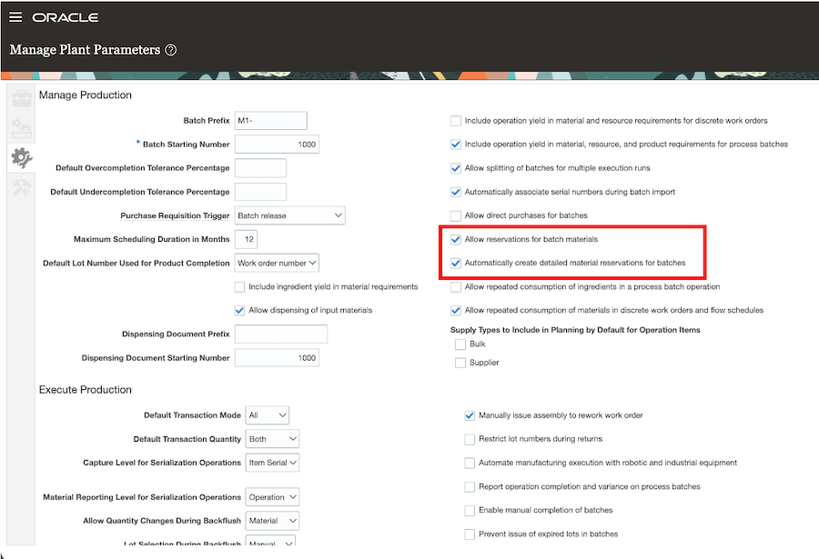Plant parameters to enable automatic detailed reservation
