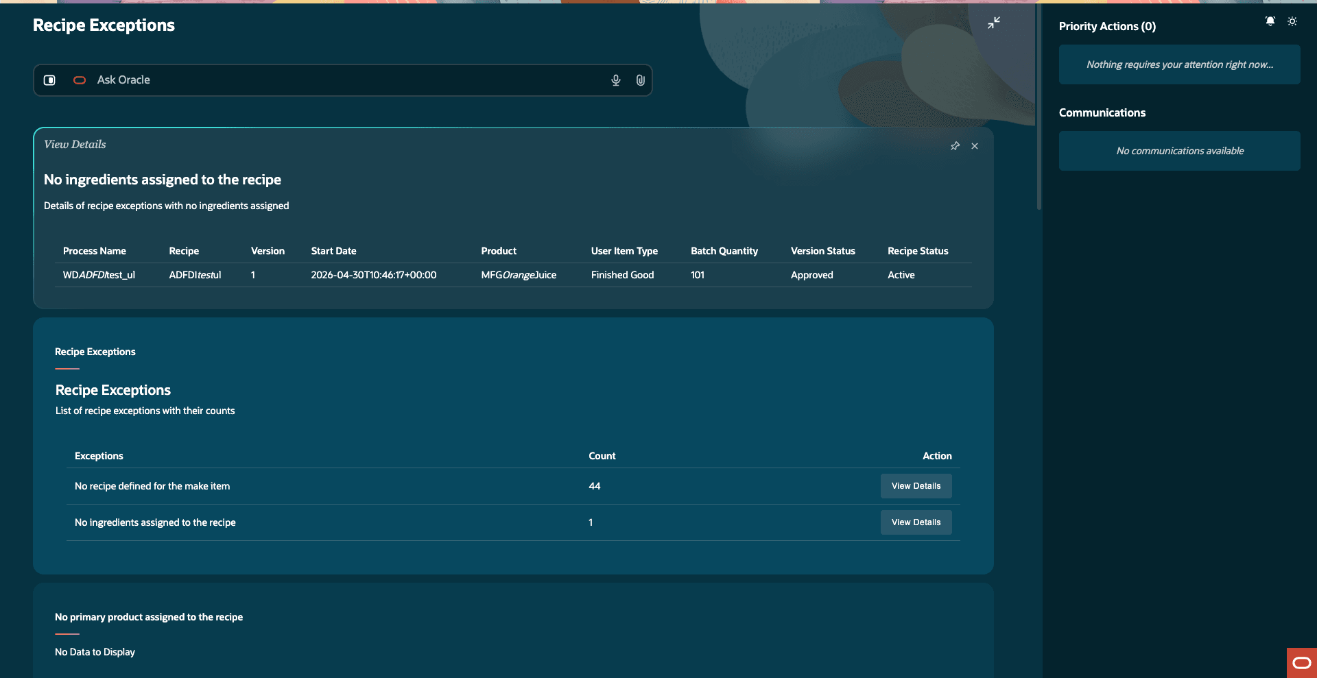 Figure 5: Recipe Exceptions Advisor overview