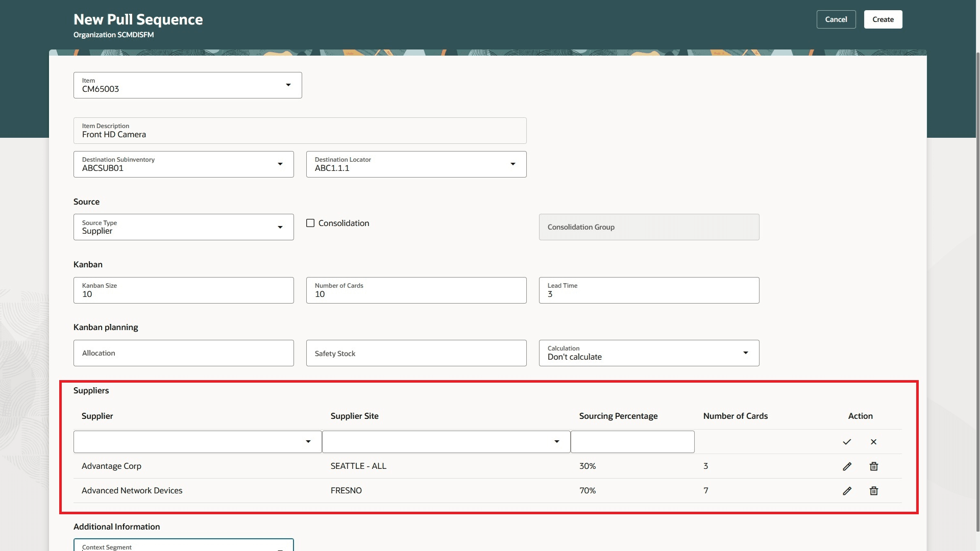 Multiple supplier setup in kanban pull sequence