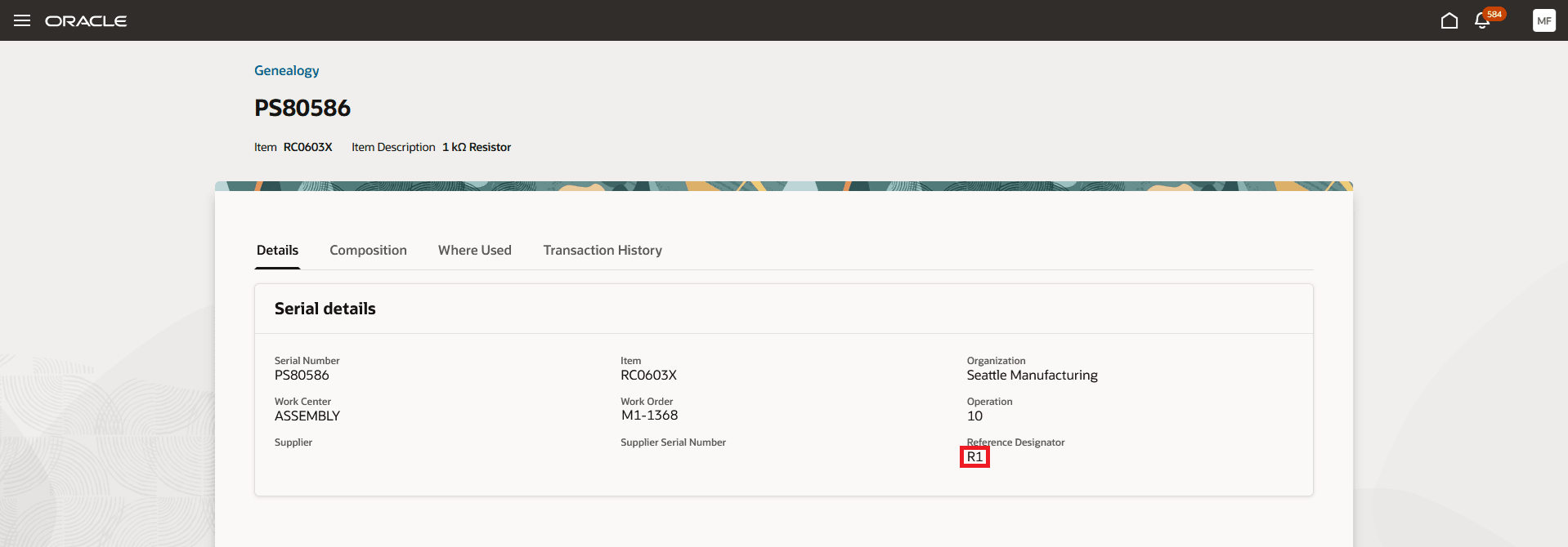 View Reference Designator in Product Genealogy