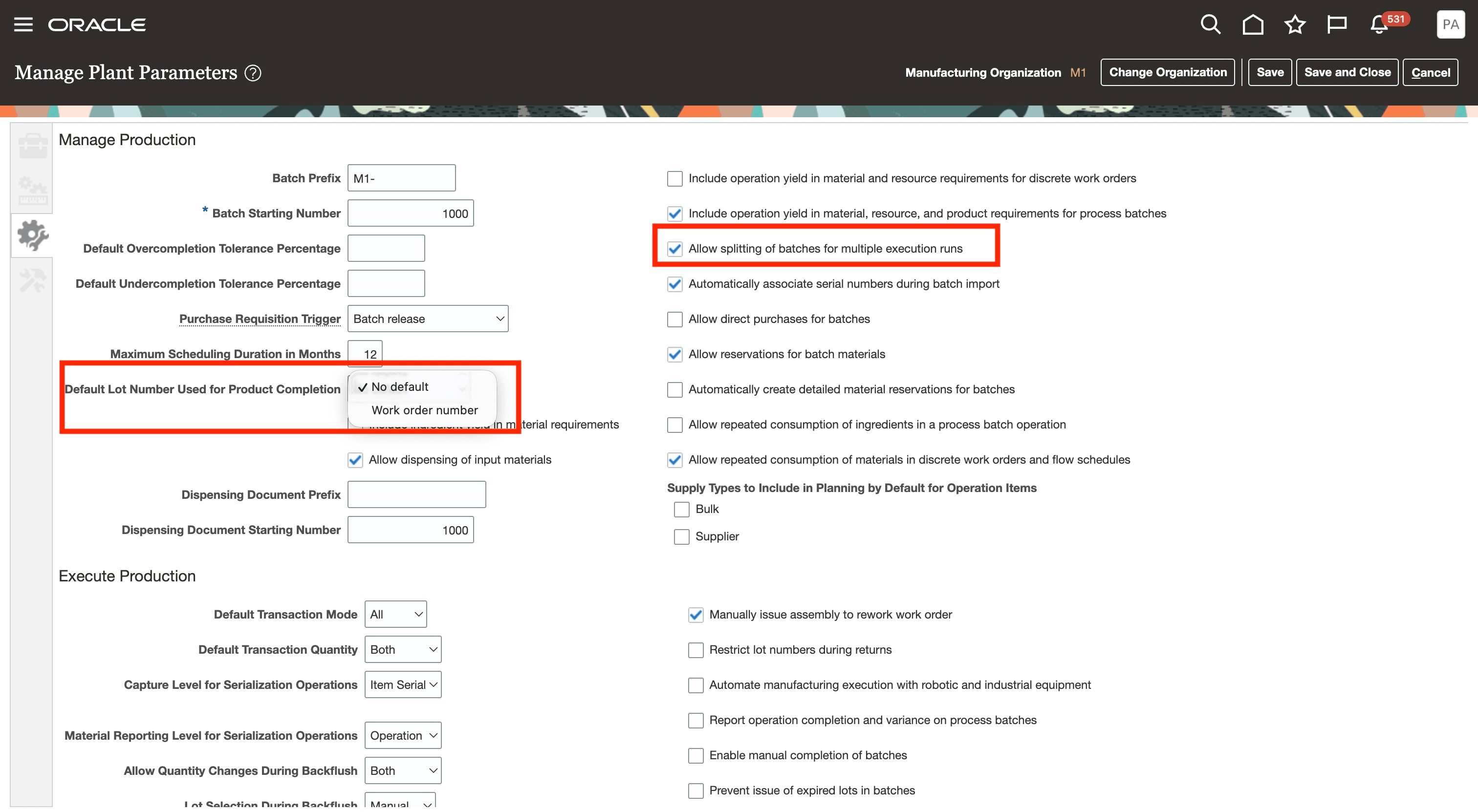 Plant parameters to be chosen to enable this feature