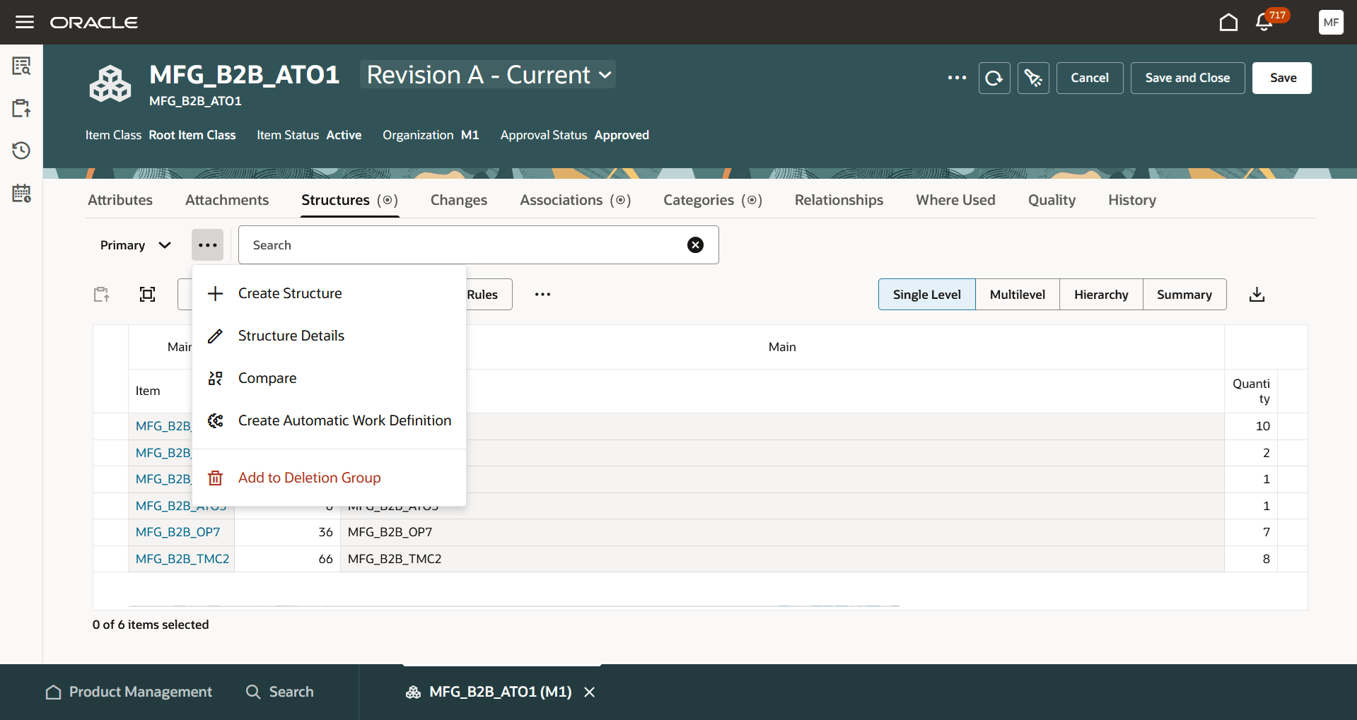 Create Automatic Work Definition action in Redwood Item Structures UI
