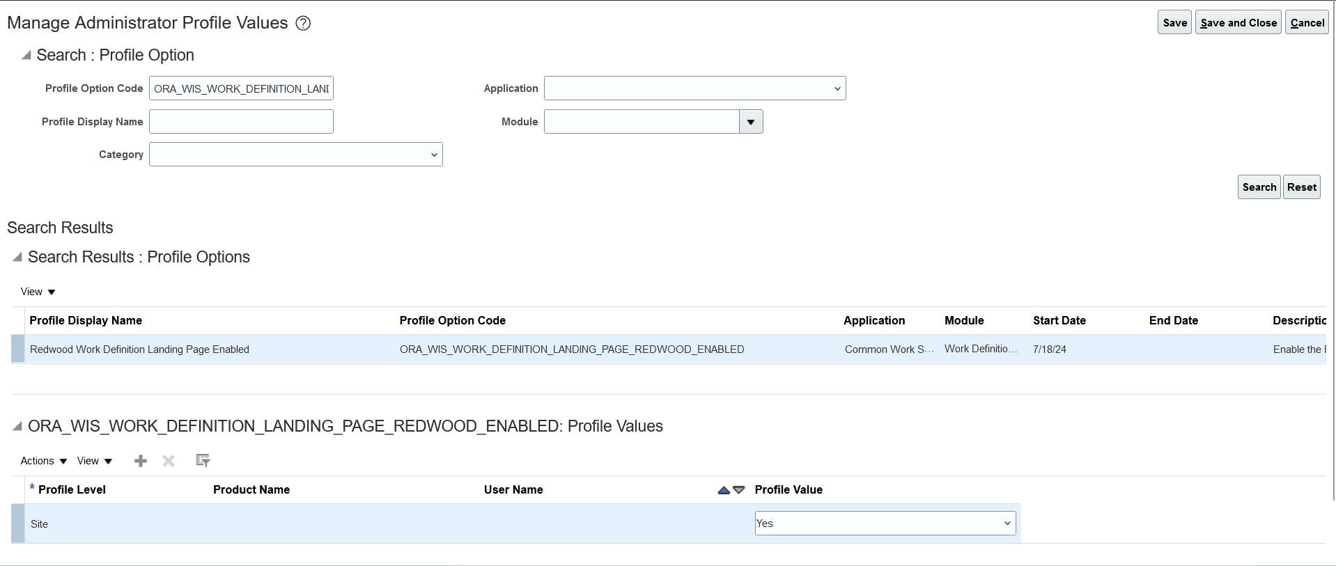 Profile Option to Enable the Work Definition Landing Page in Redwood User Experience