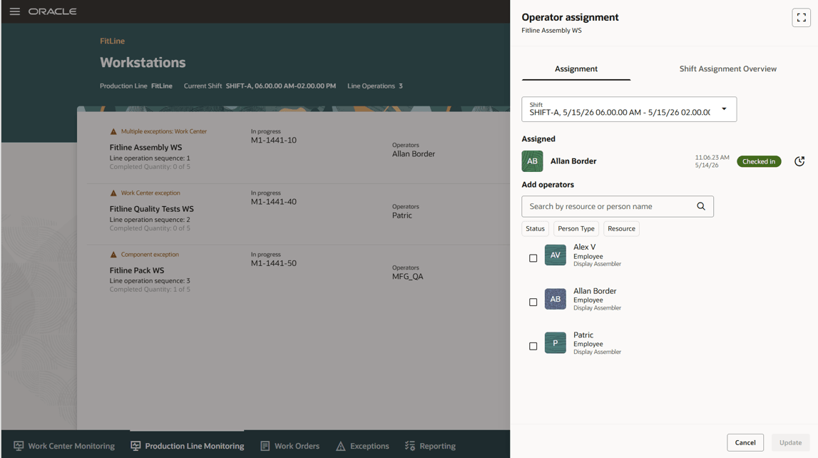 Operator assignments on workstation