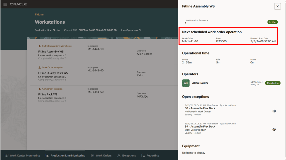 Next scheduled operation on workstation