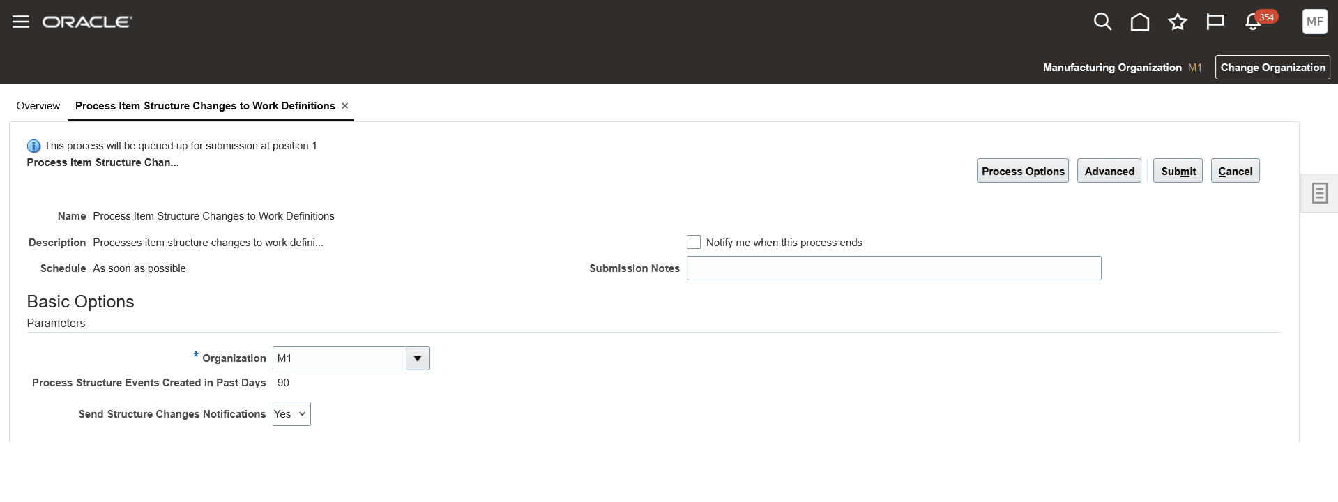 Additional Parameters for Process Item Structure Changes to Work Definitions