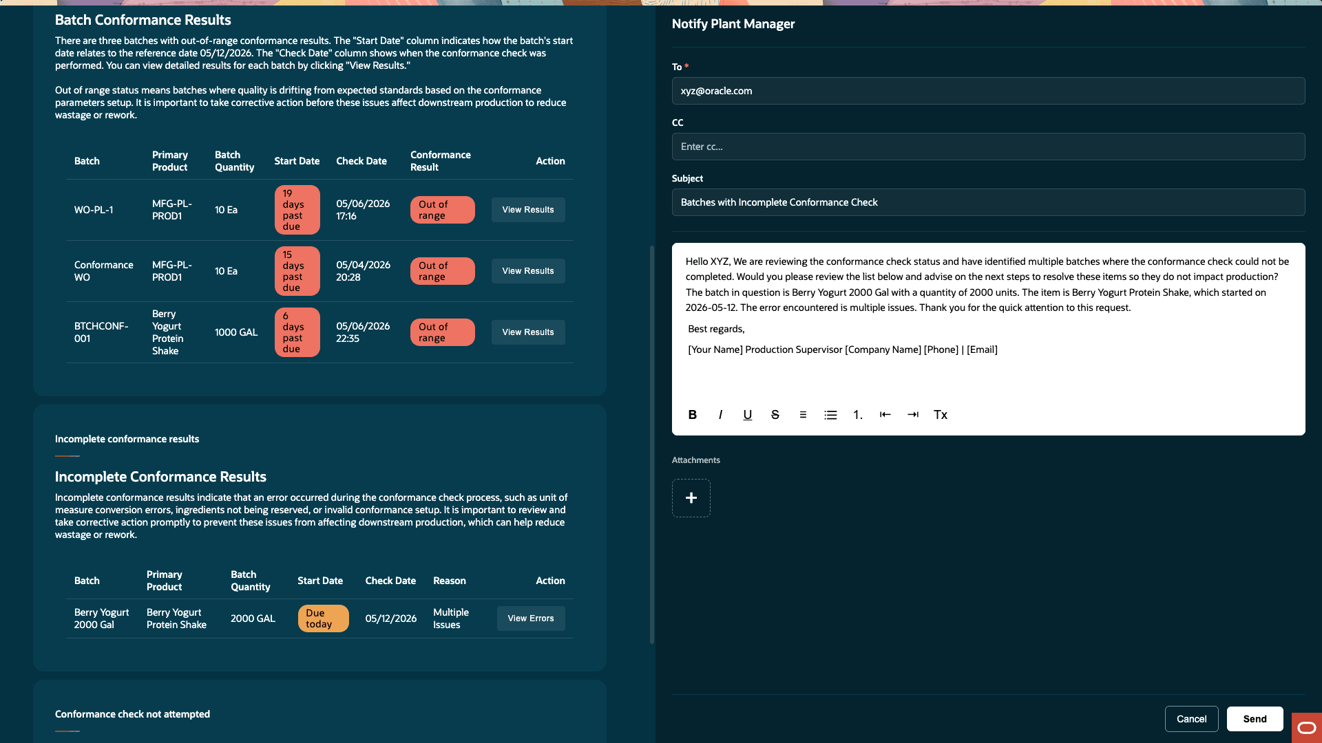 Email plant manager through communication
