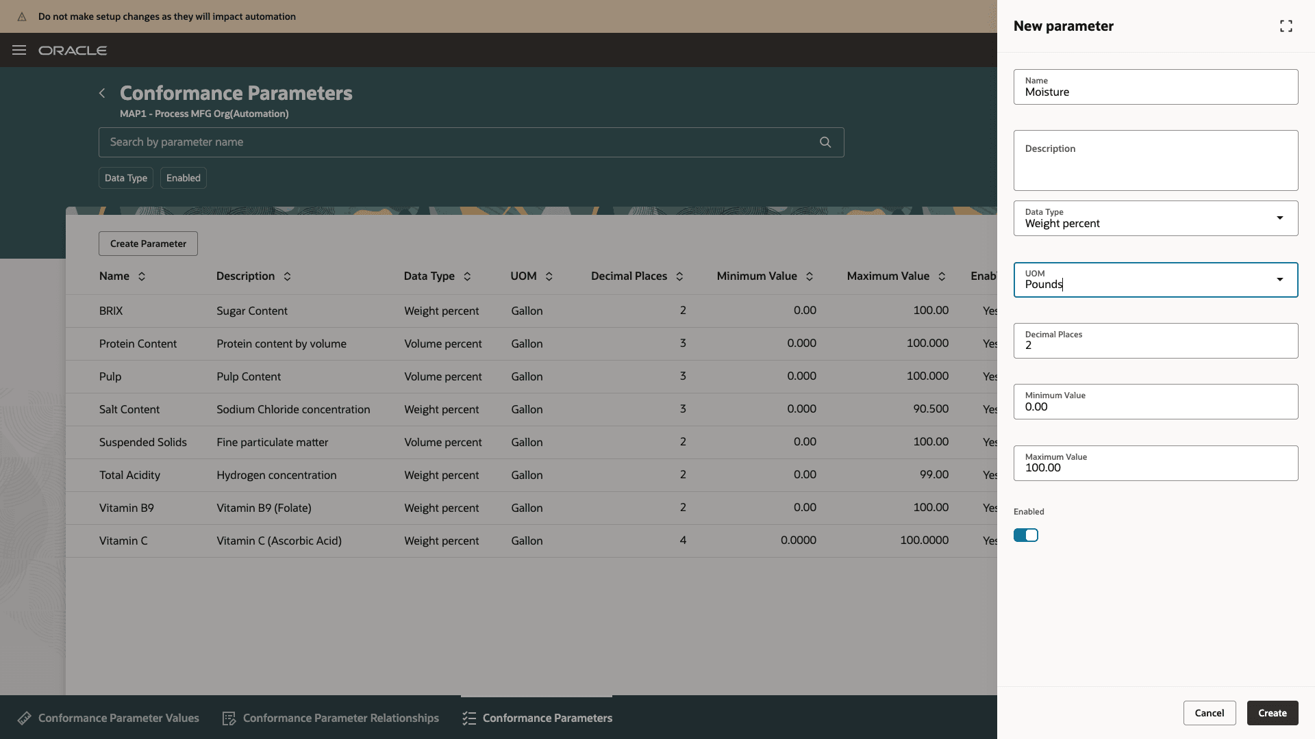 New conformance parameter drawer