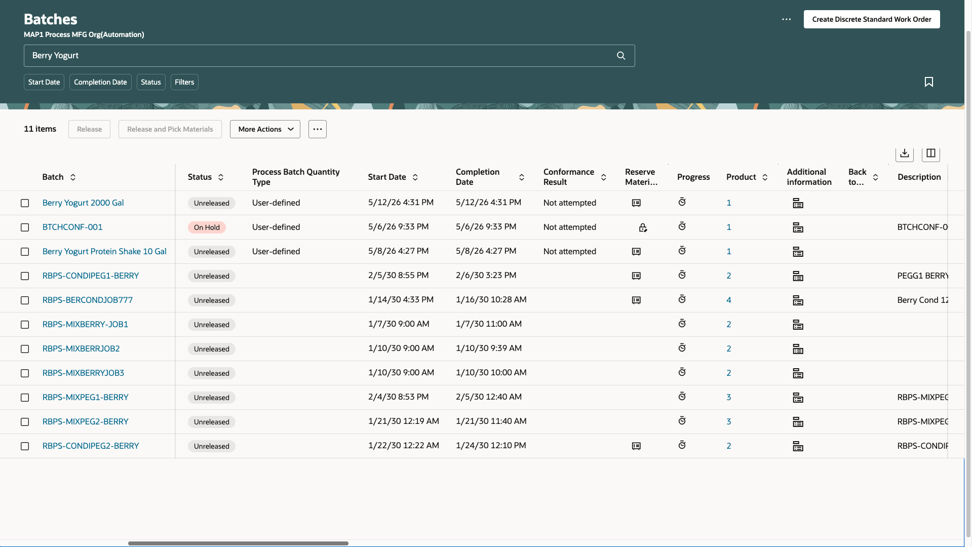 Conformance result in Batches page