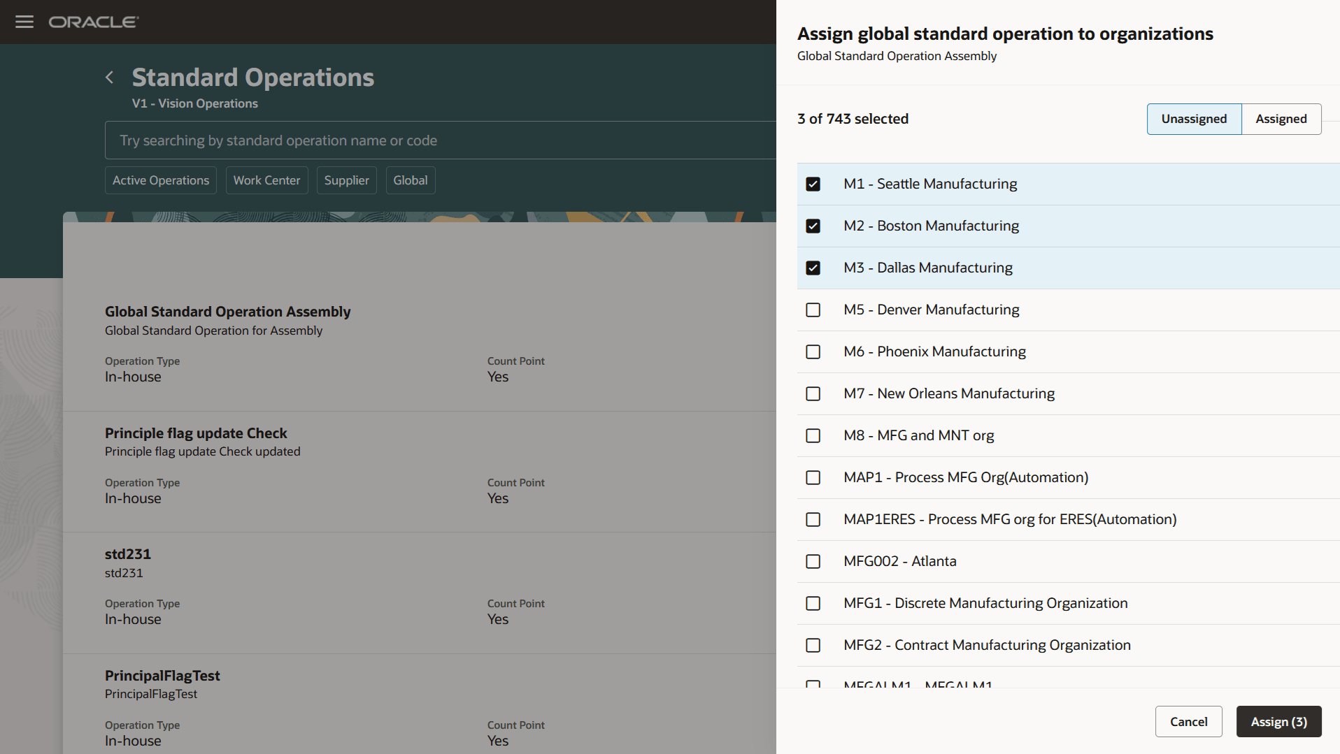 Assign a Global Standard Operation to Child Organizations