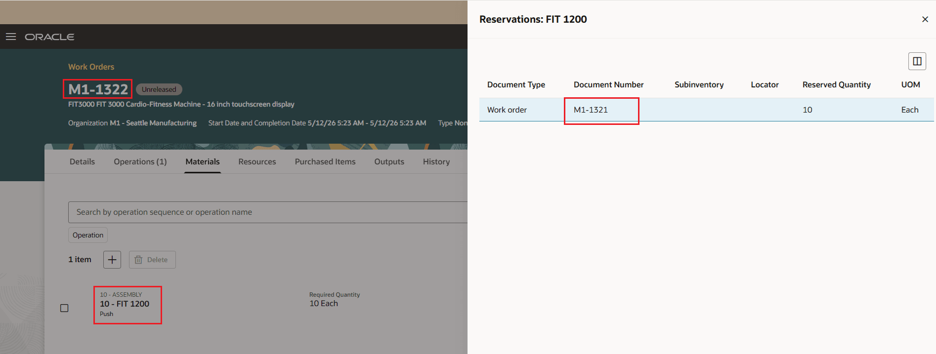 Work Order Material Manual Reservation