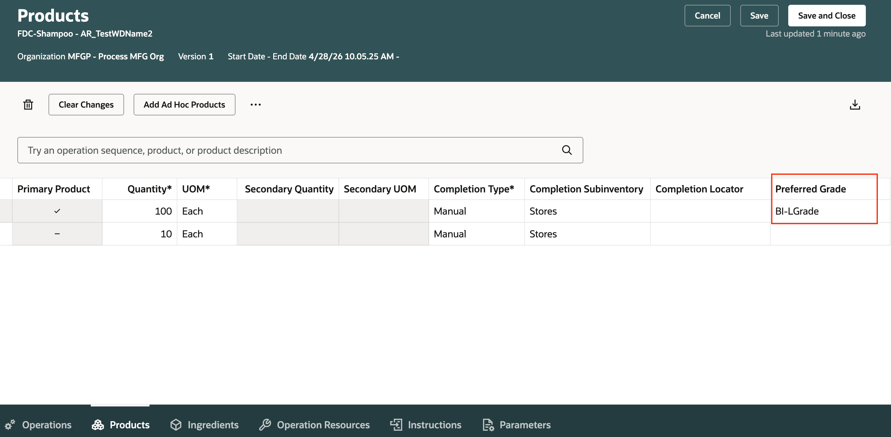 Setting Up Preferred Grade Guidance for Recipe Operation Outputs