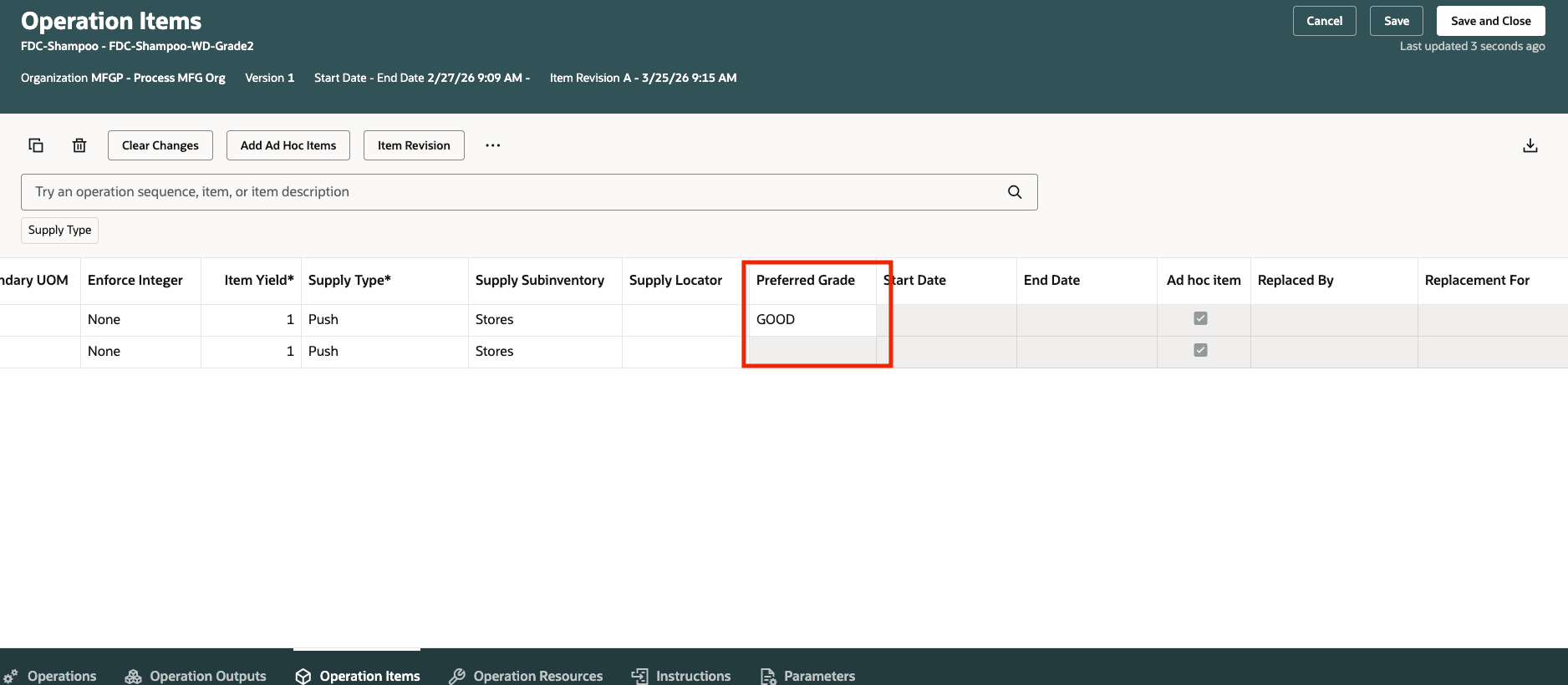 Setting Up Preferred Grade Guidance for Recipe Operation Inputs