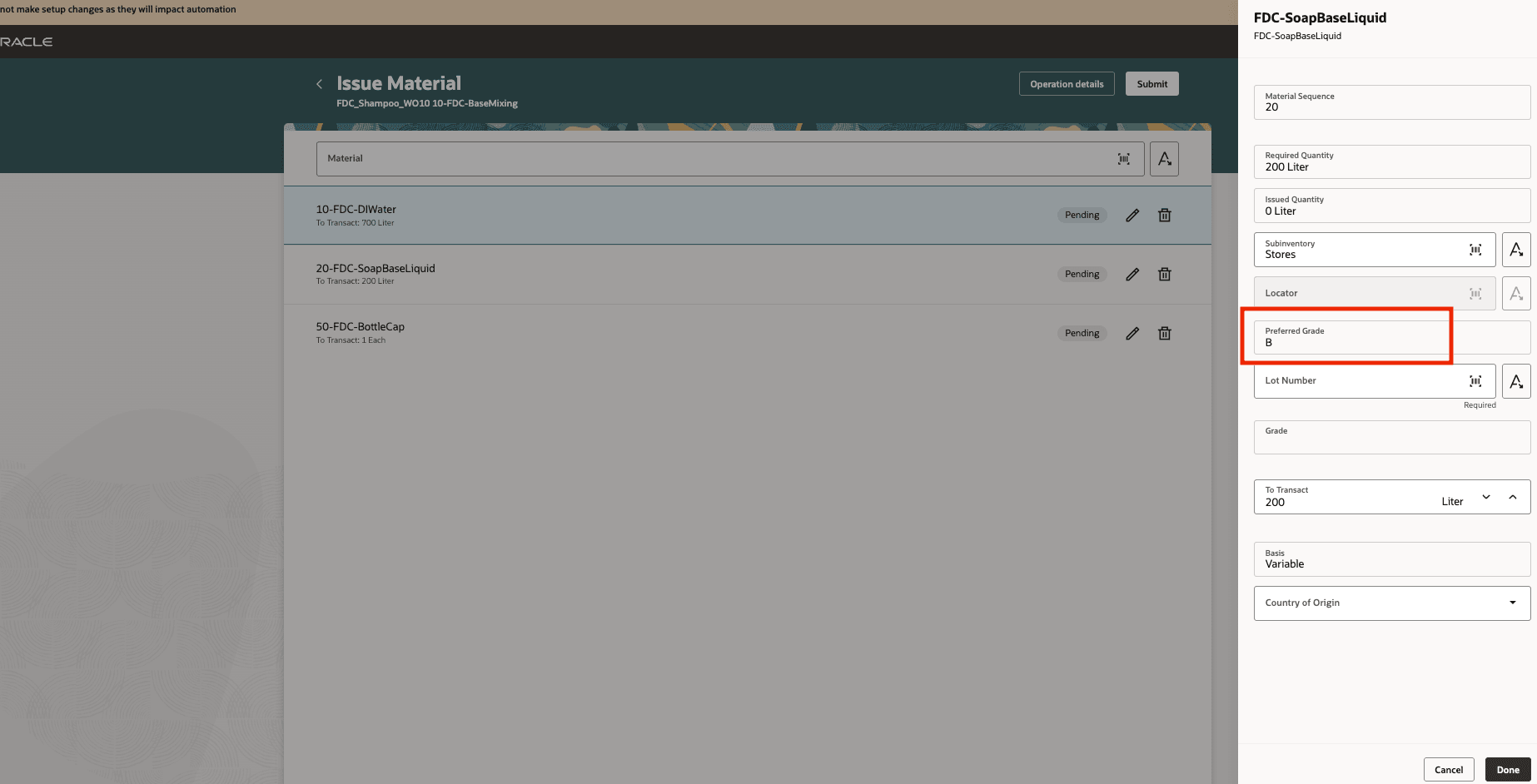Use Preferred Grade Guidance When Reporting Material Issue Transactions