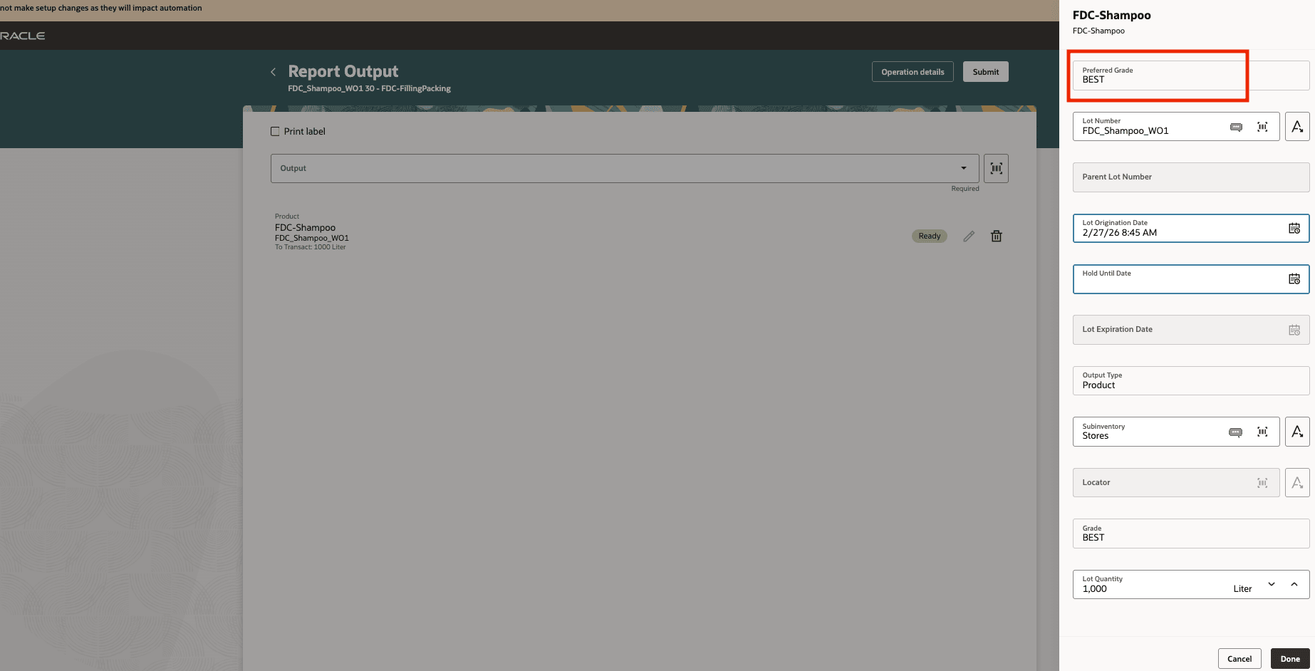 Use Preferred Grade Guidance When Reporting Output Transactions on Mobile Devices