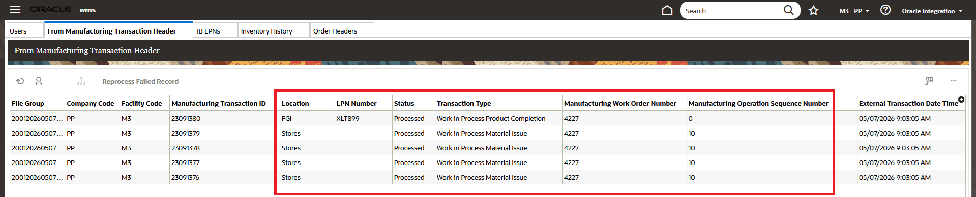 Review Flow Schedule Completion Transactions in WMS