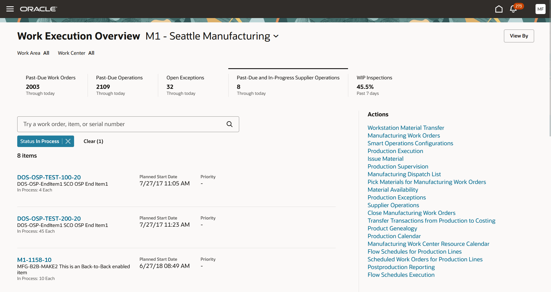 Past-Due and In-Progress Supplier Operations Through Today KPI