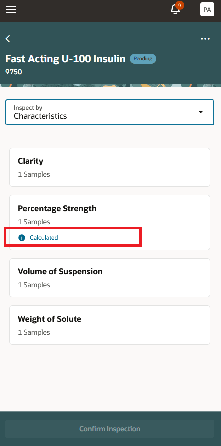 Mobile Receiving Inspection by Characteristic