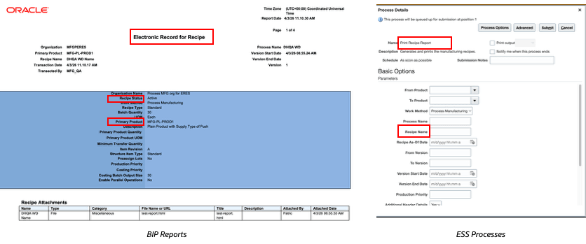 BIP Report/ESS Process with Process Manufacturing Terminology