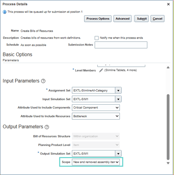 Create Bills of Resources Incrementally for Sales and Operations Planning