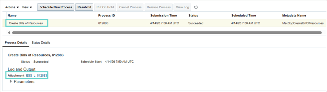 Create Bills of Resources Job Log
