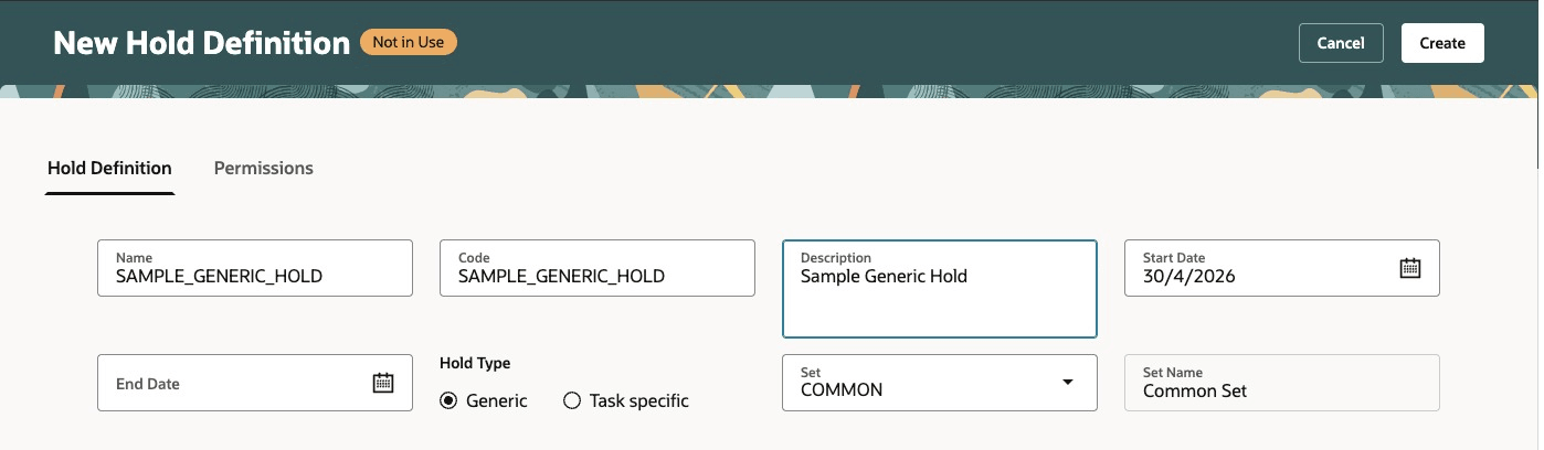 Create Generic Hold