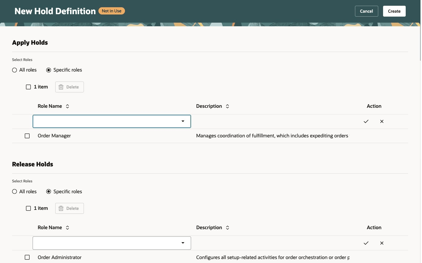 Create hold with specific roles
