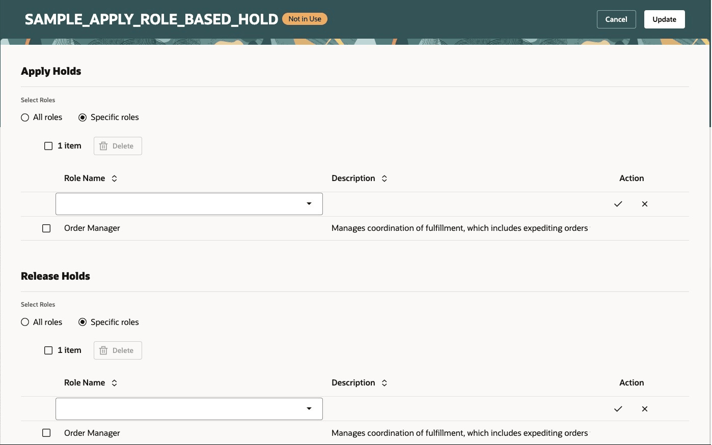 Sample Apply Role Based Hold Redwood