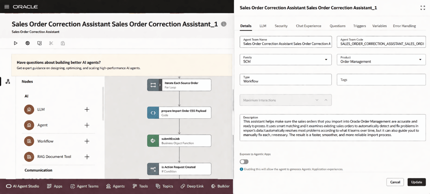 Sales order correction assistant AI agent example