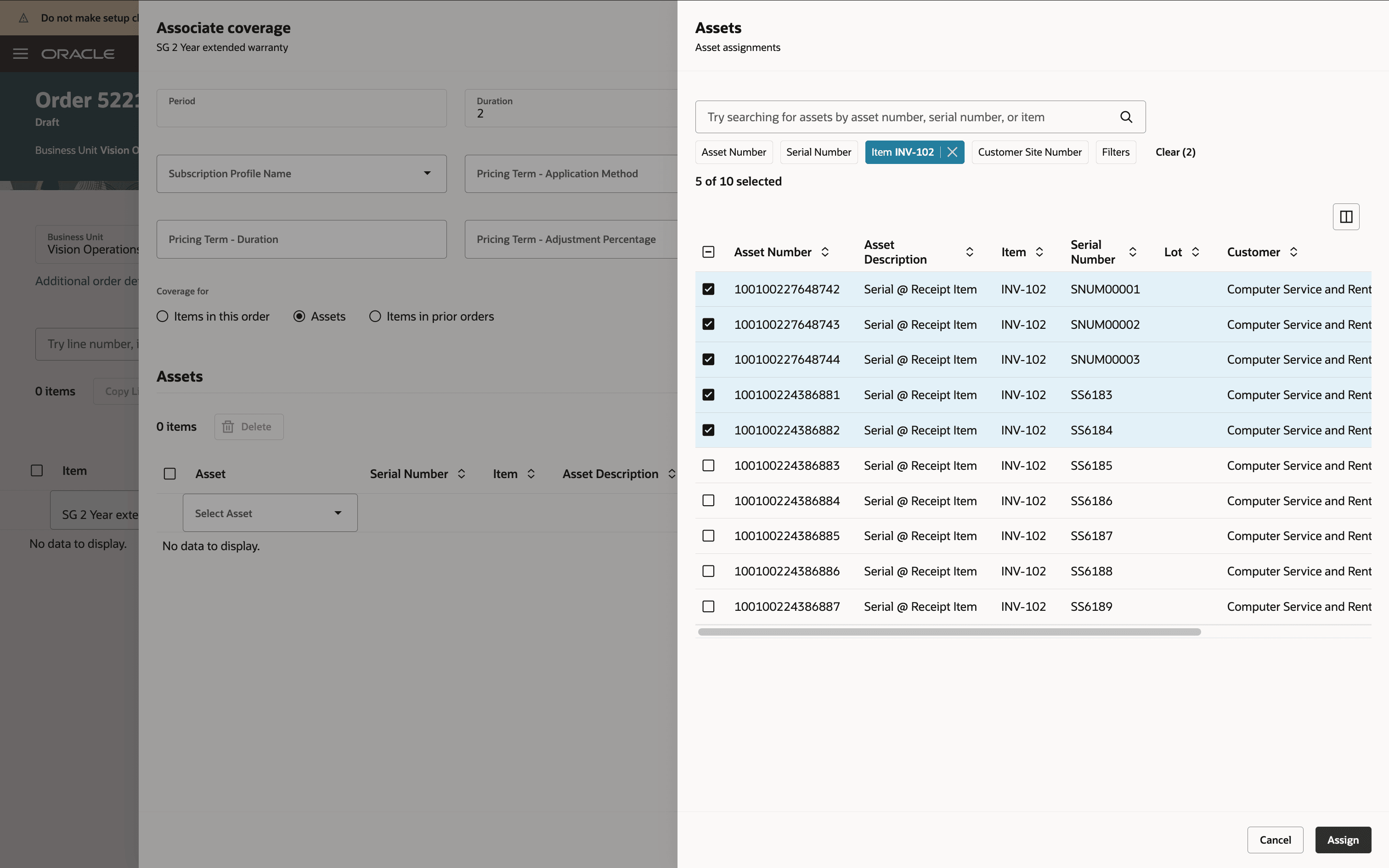 Asset Picker adding a new coverage for multiple assets