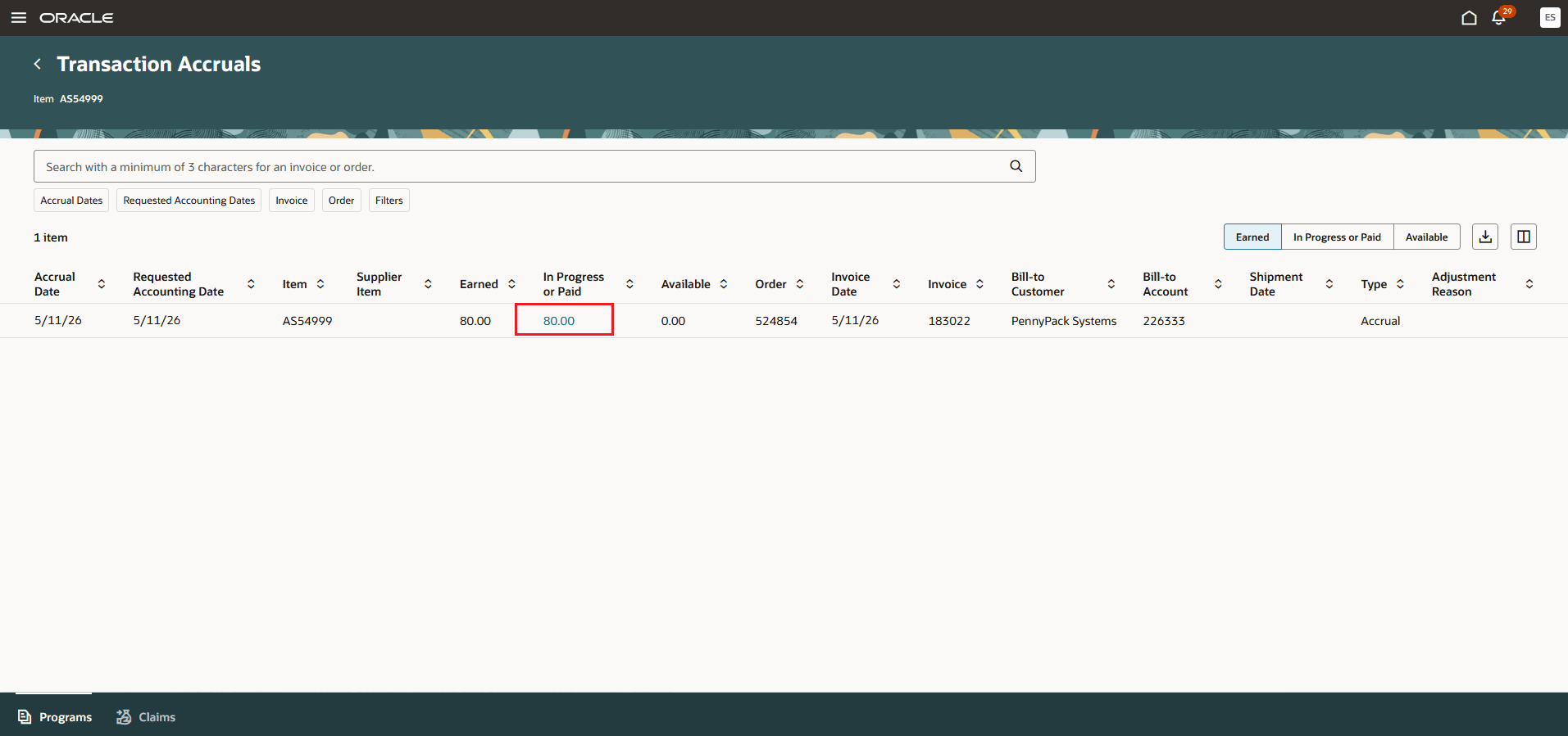 Supplier Ship and Debit Transaction Accruals by Item