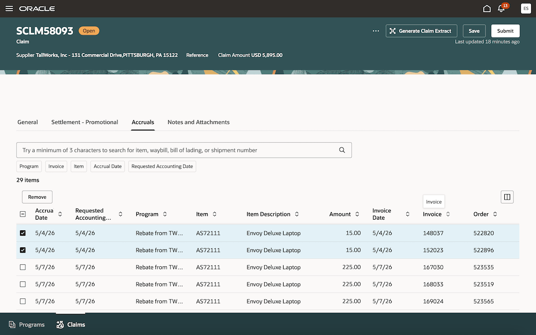 Accruals Tab