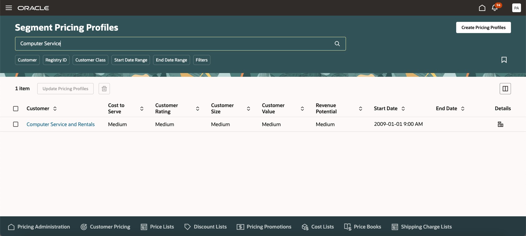 Set Your Segment Pricing Profiles for a Customer