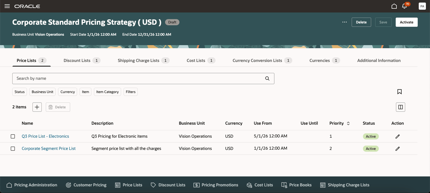Price List on Pricing Strategies