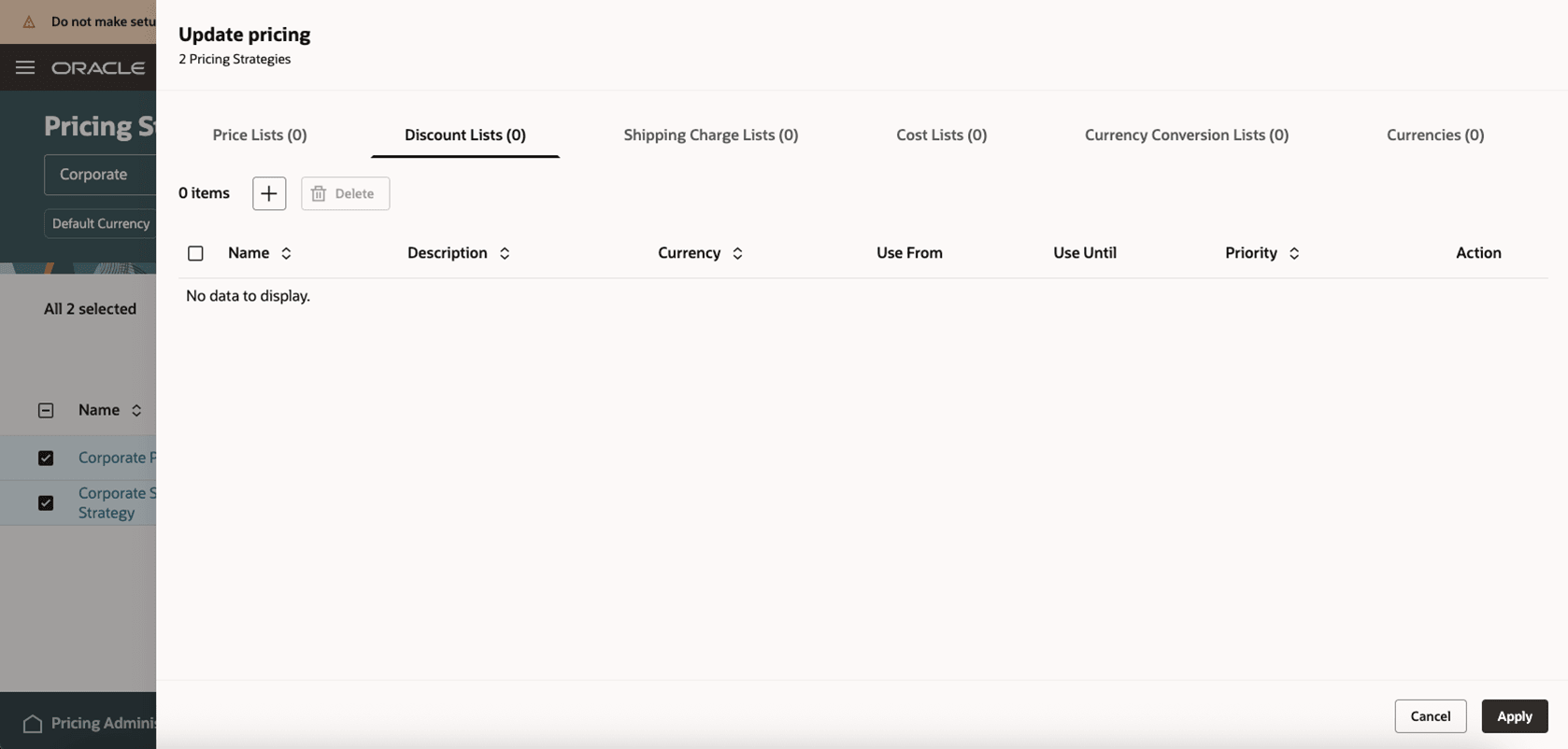 Update Pricing for Pricing Strategies