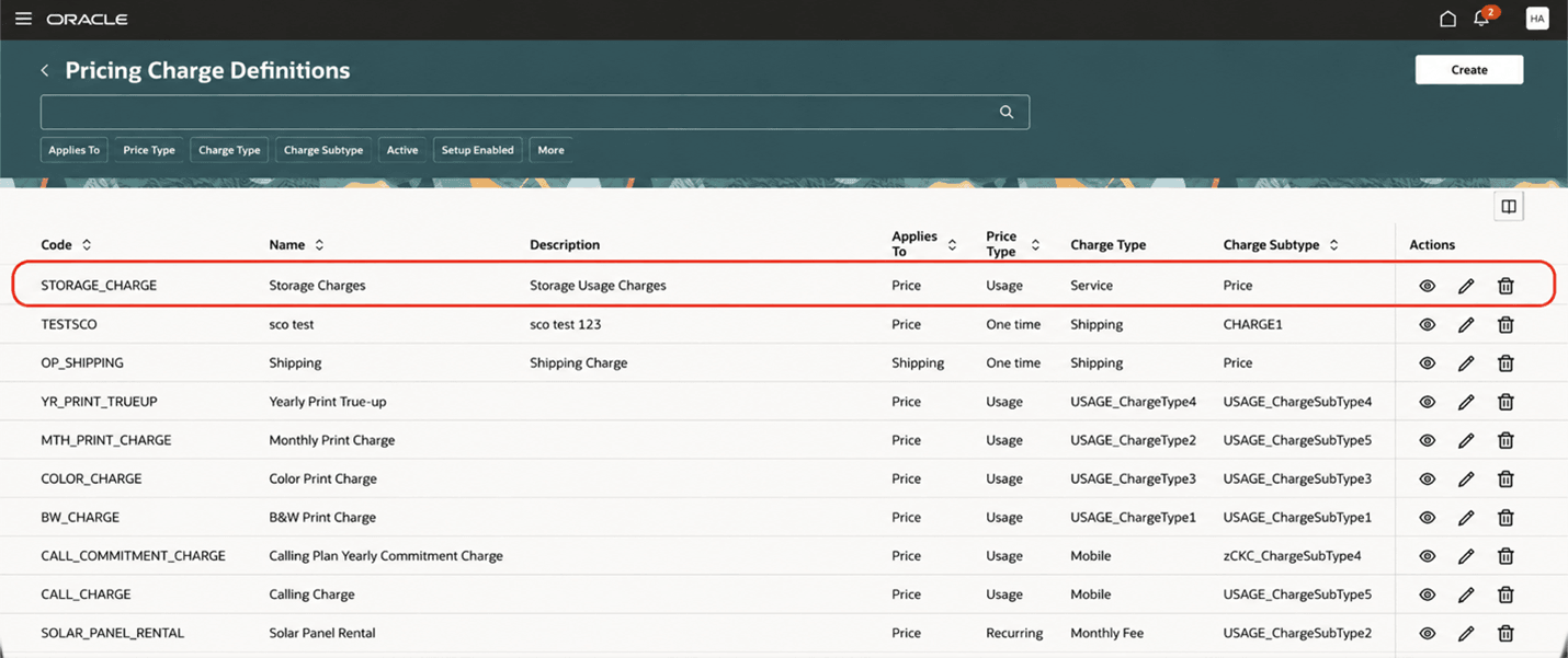 Charge Definitions Page with Newly Created Charge Definition