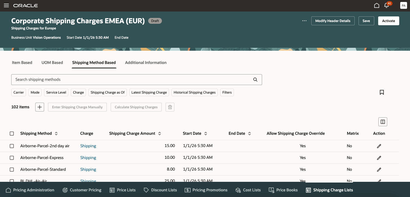 Shipping Charges Based on Shipping Method