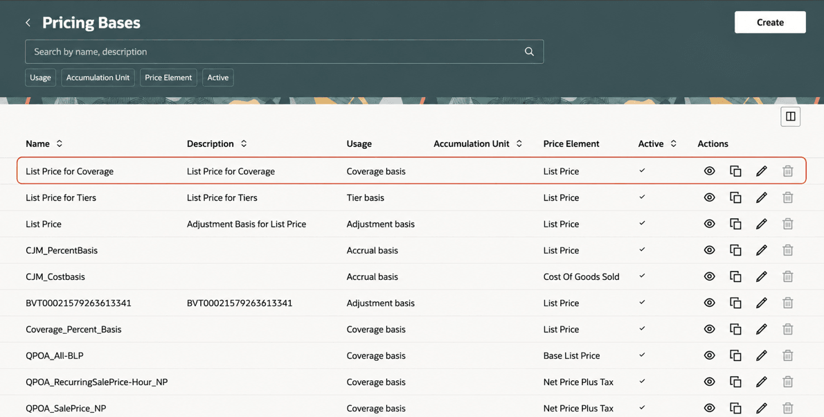 Pricing Bases Page Showing the Newly Created Pricing Basis